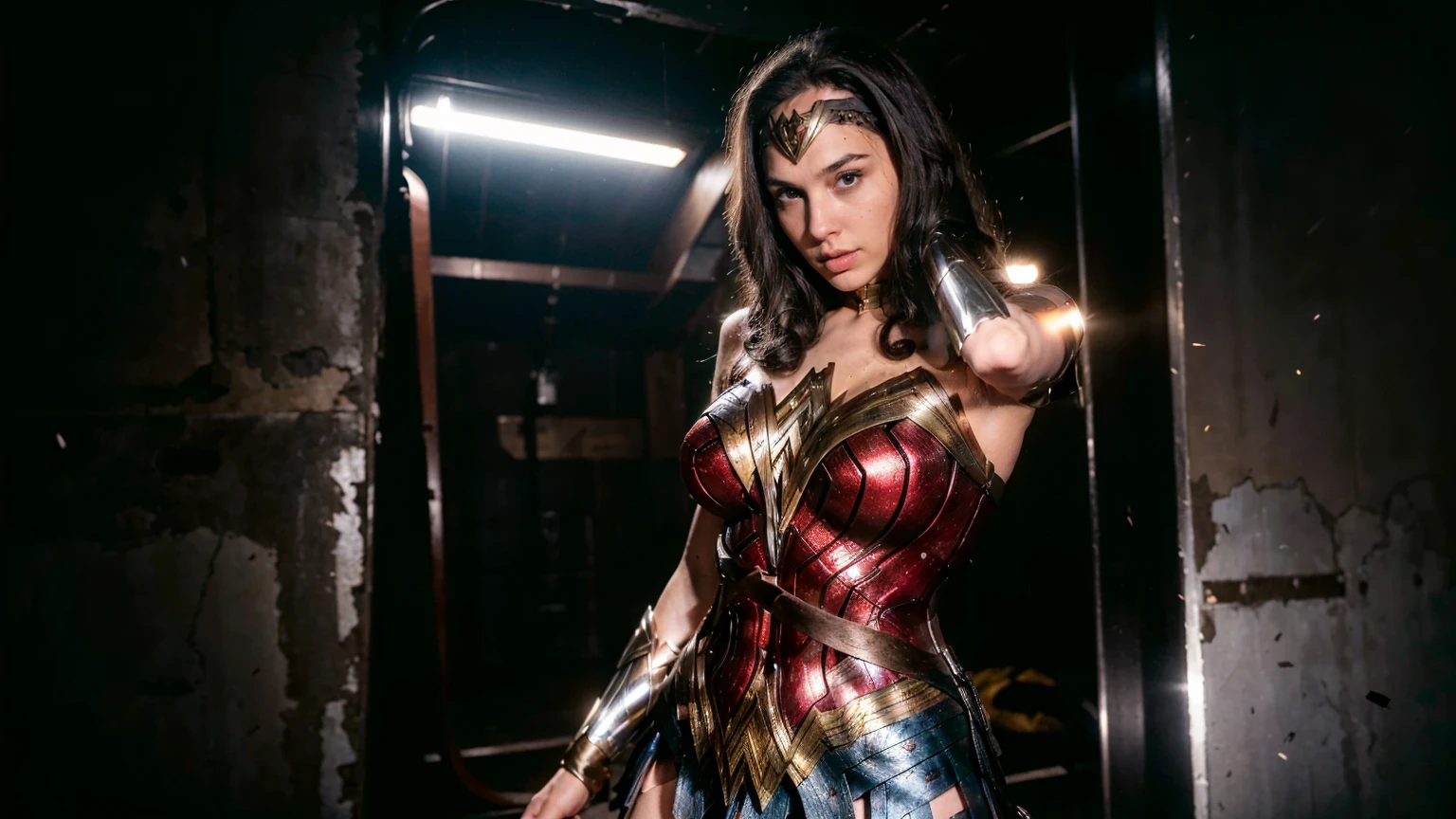 ((masterpiece), (solo character), (photorealistic:1.4), ),(best quality), (epiCRealLife), (g4lg), (wonder woman armor), (g4lg large breasts), (g4lg show cleavages), (Gal Godot in wonder woman costume), (lora:epiCFlashPhoto),(flashphoto), (flash photography) (look at viewers),  (battlefield scene), (outdoor), 