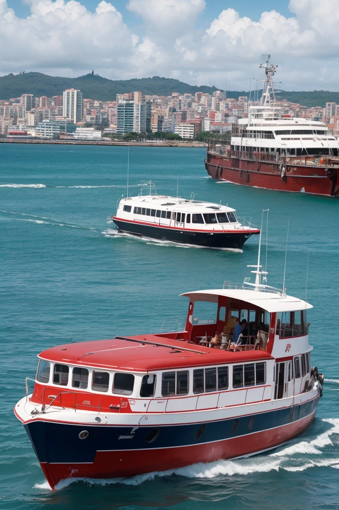 I wanted to create an image of the Guanabara bus from Natal RN, pulled by A boat on the pier with a phrase talking about the precariousness of public transport