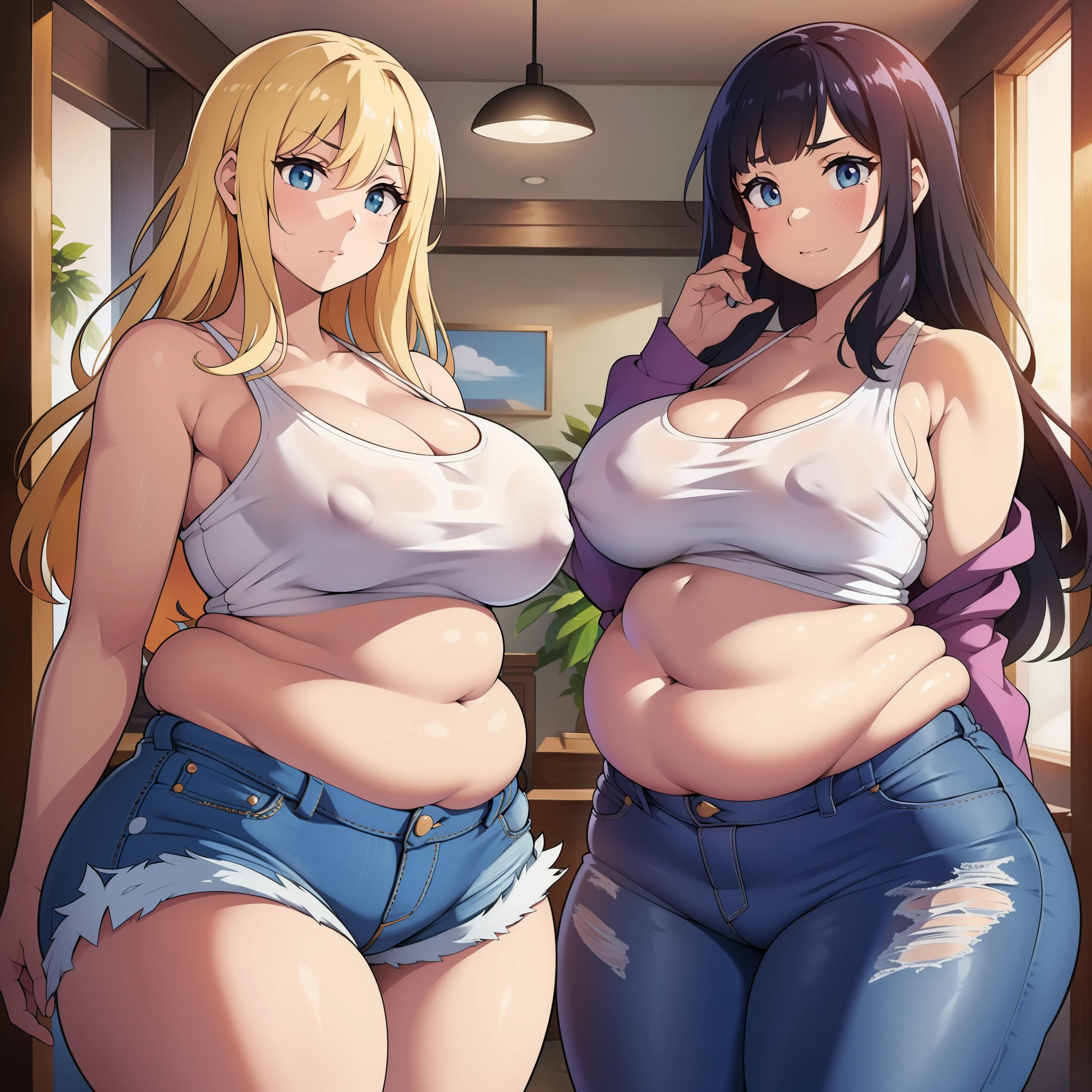 (plump), plump belly, belly hang, deep navel, fat folds, she has a jiggly belly,