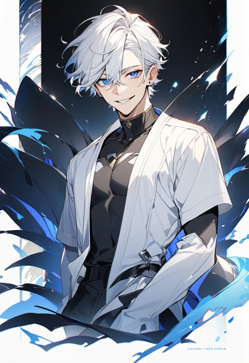 White suit、male、whole body、Black turtleneck