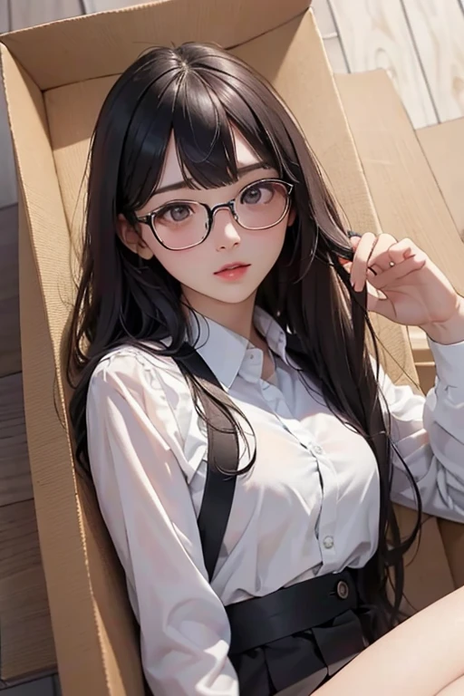 Highest quality、masterpiece、High sensitivity、High resolution、Detailed Description、Slender women、Glasses、delivery、In the box、