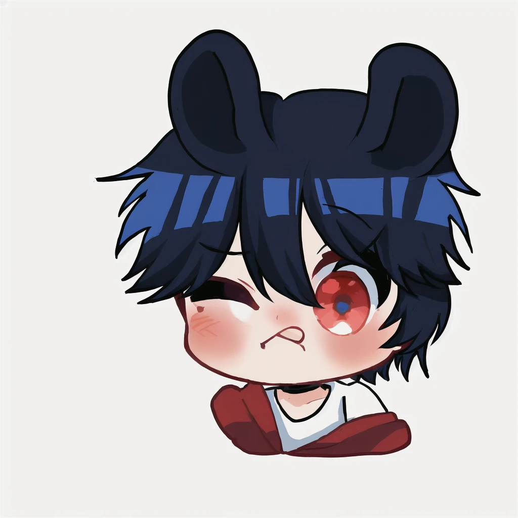 anime boy with black hair and blue eyes sitting on the ground, chibi, 2 d anime style, gapmoe yandere, anime moe artstyle, maplestory mouse, tired haunted expression, chibi art, otaku gangasta, demon slayer rui fanart, anime chibi, akane owari danganronpa, chibi style, in an anime style, weeb