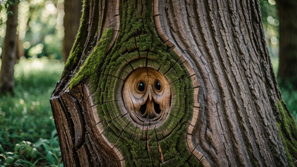Ultra-realistic tree trunk with very subtle face (pareidolia)