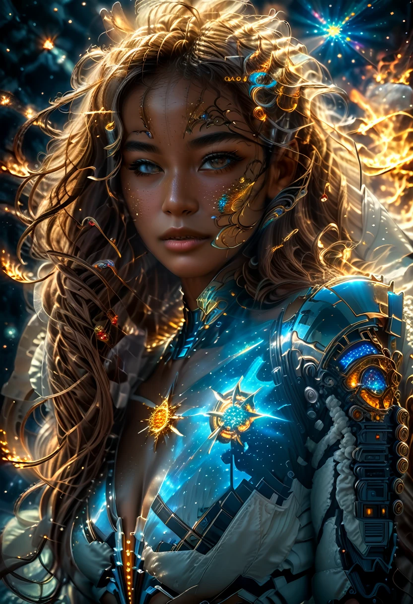 In a celestial dreamland landscape, people dressed luxuous, differents faces, they are all brown skin, (((in 40's))) (((two brown skin men and two brown skin whitehair:1.7 woman))), (((two young brown skin long brown hair prine:1.3))), (((one brown skin whitehair1.5 woman))) and (((one white hair woman1.3))) trying to kill him with powers, dangerous scene, war, battle, luminuous stars, chaos, fire, destrctions, 8K, extremely detailed, high quality, (photorealistic:1.37), Full body, vibrant colors, perfect lighting, soulful expressions, celestial aura, majestic presence, dreamlike atmosphere, 8 k artistic photography, photorealistic concept art, soft natural volumetric cinematic perfect 
