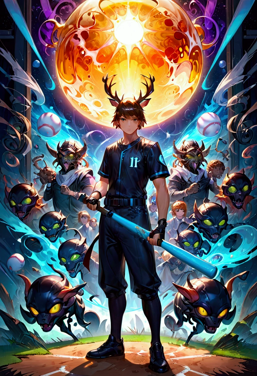 1boy, baseball player, batting stance, (alien dressed as a baseball player, batting) a masterpiece, 8k resolution, dark fantasy concept art, by Greg Rutkowski, dynamic lighting, hyperdetailed, intricately detailed, Splash screen art, trending on Artstation, deep color, Unreal Engine, volumetric lighting, Alphonse Mucha, Jordan Grimmer, purple and yellow complementary colours, masterpiece, best quality, very aesthetic, absurdres