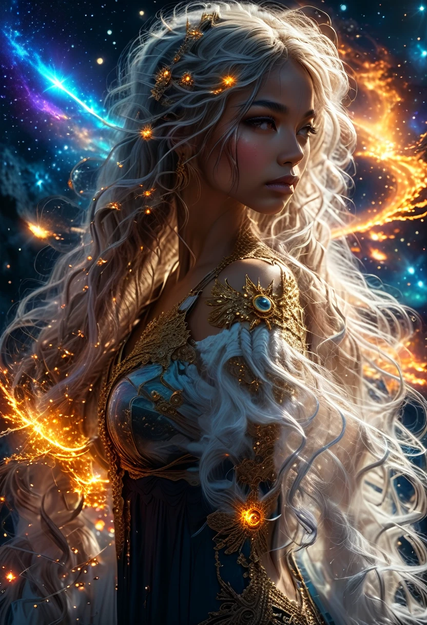 In a celestial dreamland landscape, people dressed luxuous, differents faces, they are all brown skin, (((in 40's))) (((two brown skin men and two brown skin whitehair:1.7 woman))), (((two young brown skin long brown hair prine:1.3))), (((one brown skin whitehair1.5 woman))) and (((one white hair woman1.3))) trying to kill him with powers, dangerous scene, war, battle, luminuous stars, chaos, fire, destrctions, 8K, extremely detailed, high quality, (photorealistic:1.37), Full body, vibrant colors, perfect lighting, soulful expressions, celestial aura, majestic presence, dreamlike atmosphere, 8 k artistic photography, photorealistic concept art, soft natural volumetric cinematic perfect