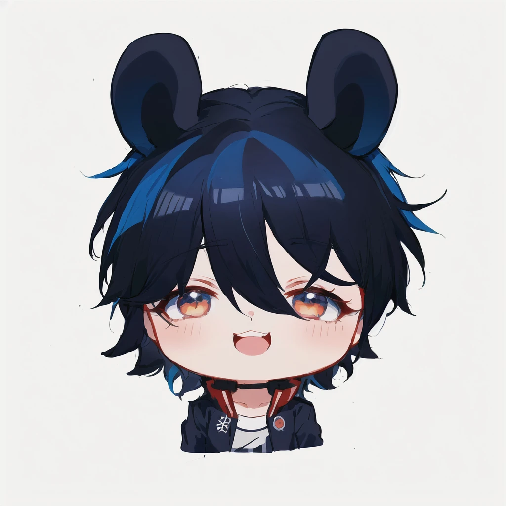 cartoon image of a boy with a blue hair and a black jacket, akane owari danganronpa, chibi, maplestory mouse, [[[[grinning evily]]]], inspired by Okumura Masanobu, cute character, hiro, handsome japanese demon boy, anime moe artstyle, mika kurai demon , 