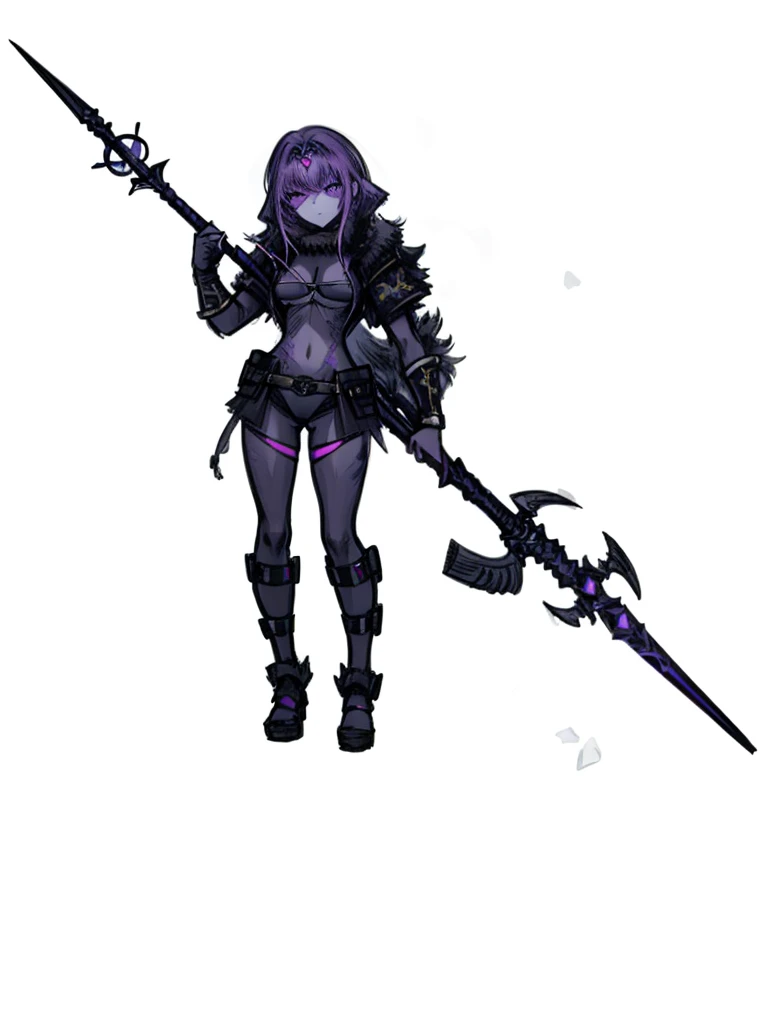 1girl ,amethyst hair, amethys eyes, arctic warrior, polar, sacred spear, nice clothes, (high resolution, high detail, best quality), calm