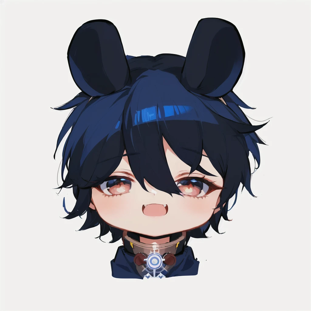 cartoon image of a boy with a blue hair and a black jacket, akane owari danganronpa, chibi, maplestory mouse, [[[[grinning evily]]]], inspired by Okumura Masanobu, cute character, hiro, handsome japanese demon boy, anime moe artstyle, mika kurai demon , best quality, (masterpiece), Ultra-detailed, (novel illustration:1.2), (korean webtoon style:1.2), (bold line), (highres:1.2), dramatic light, 1girl, observatory, looking at space through long Telescope, space, planets, falling stars, light lines among planets, looking above, beutiful face, cogwheels