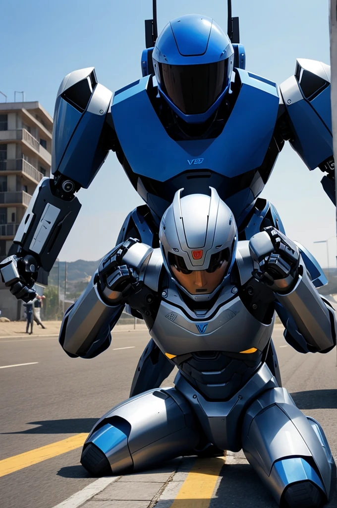 I want image robot vs human fighting for future 