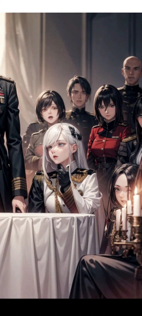 Hands tied, Glare, angry, (pantyhose), Gag, Sit on a chair, on ruins, (ultra quality), (HD), (extremely detailed CG), look at viewer, photograph, Multiple men, 1girl, black hair, kawaii, dynamic angle, elf, frieren