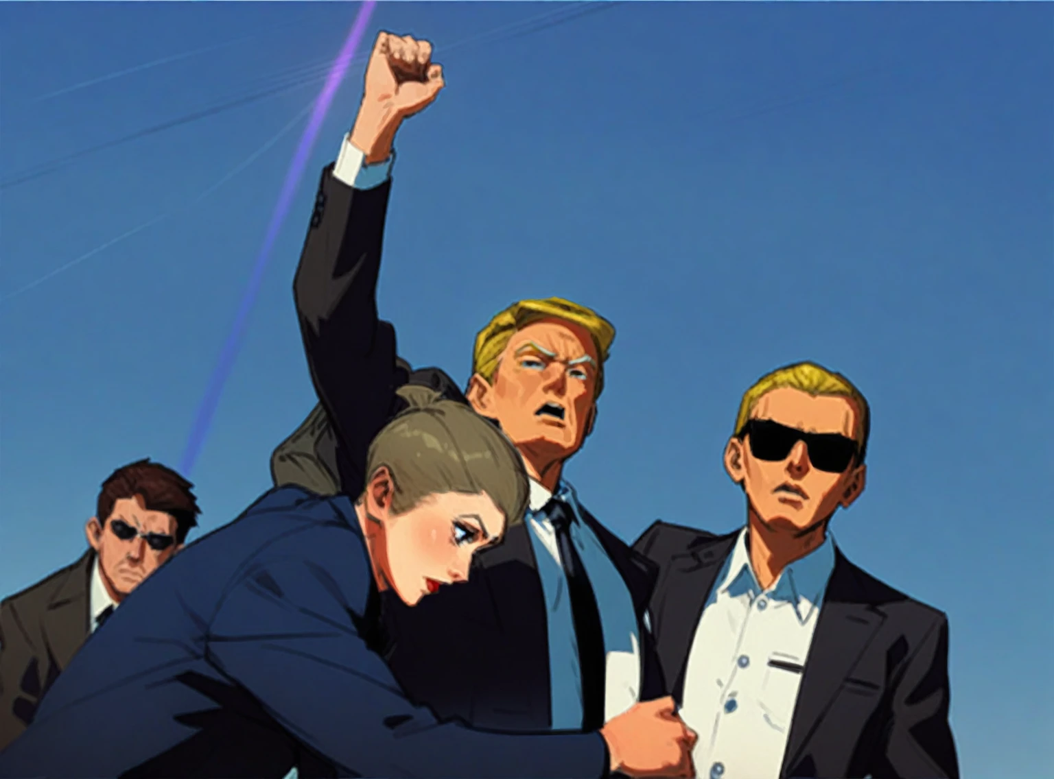 （Three women in suits）、Men wearing sunglasses standing together, Donald Trump in《Attack on Titan》middle, Donald Trump in堡垒之夜, phil noto 和 james jean, Donald Trump&#39;s, Donald Trump Fortnite Skin, Victory Pose, Donald Trump as Baron Harkonnen, Otto Schmidt, author：Tomer Hanuka, Donald Trump as Captain America, Phil Noto comic cover art