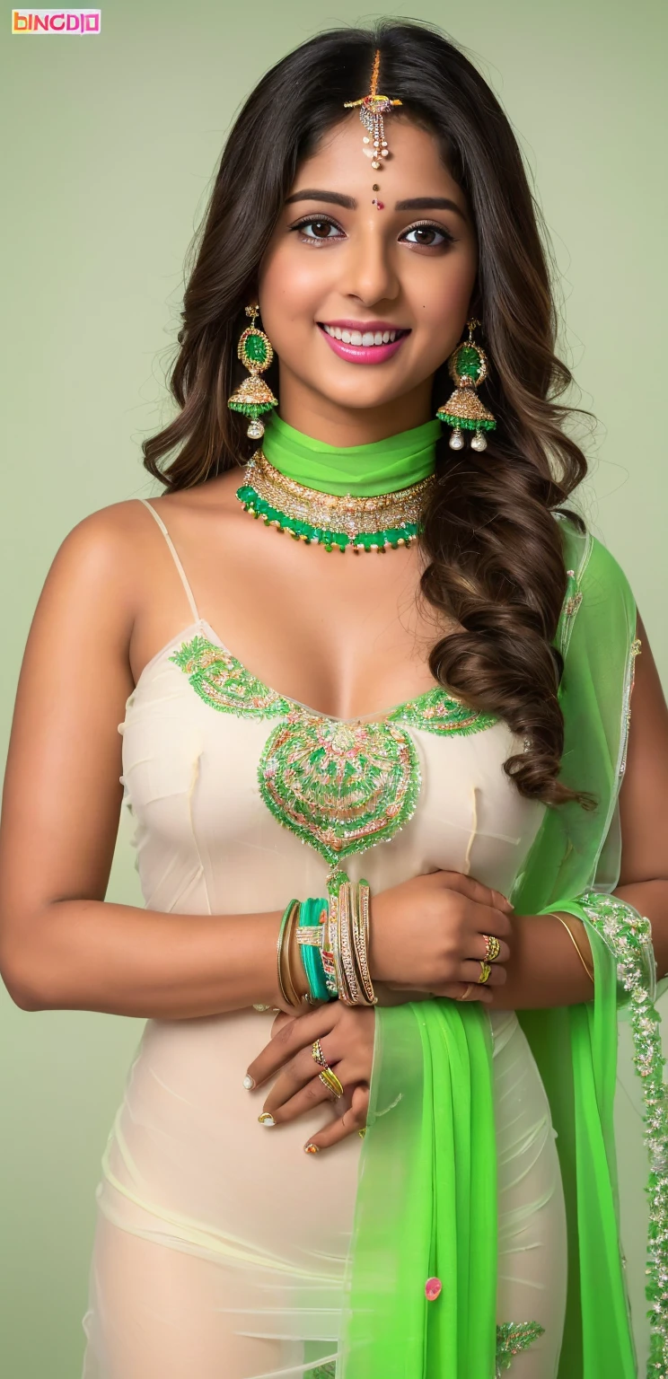 a beautiful young white indian naked woman wearing only chunni and, nude photoshoot in a studio, realistic photo, white background,((Indian white skin girl wearing jewellery, bindi, bangles, transparent light green dupatta, show her Sexy  and hairy pussy, she is happy)). very realistic image, detailed image, High quality high detail,8k