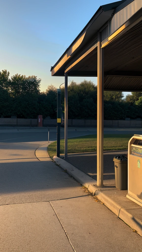 
Imagine a photorealistic image of a deserted rest stop at dawn. The first rays of sunlight stretch across the pavement, casting long shadows from the empty picnic tables and trash cans. In the corner of the image, a lone figure sits on a bench, shrouded in the shadow of a pulled-up hood. As the viewer's eye follows the path Evan takes, the figure is gradually revealed to be Ella. The focus of the image tightens on their faces as they stand close, the morning light catching on Ella's skin and highlighting the unspoken emotions in their eyes.
