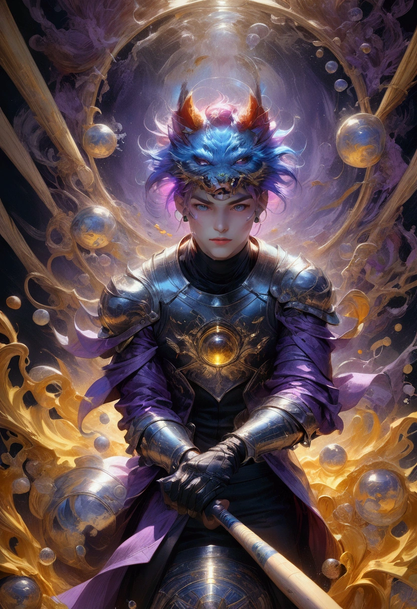 1boy, baseball player, batting stance, (alien dressed as a baseball player, batting) a masterpiece, 8k resolution, dark fantasy concept art, by Greg Rutkowski, dynamic lighting, hyperdetailed, intricately detailed, Splash screen art, trending on Artstation, deep color, Unreal Engine, volumetric lighting, Alphonse Mucha, Jordan Grimmer, purple and yellow complementary colours, masterpiece, best quality, very aesthetic, absurdres