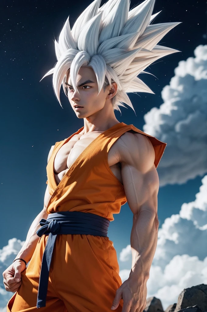 Half black half white hair goku