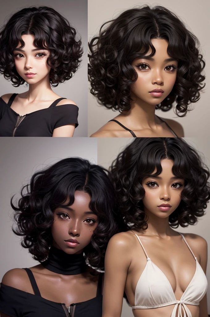 Create an image of an anime character with dark skin and curly hair 