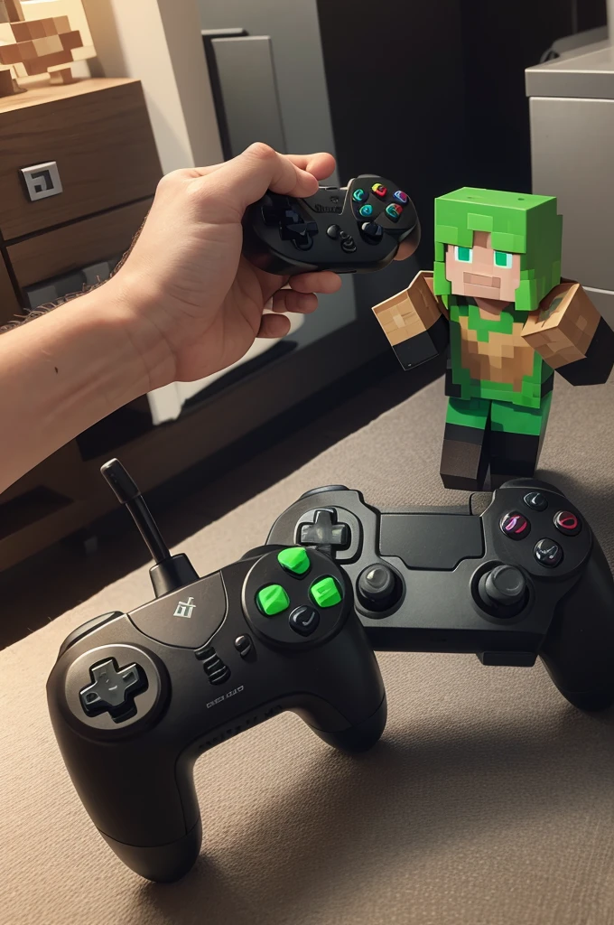Image of a Minecraft figure with a video game controller
