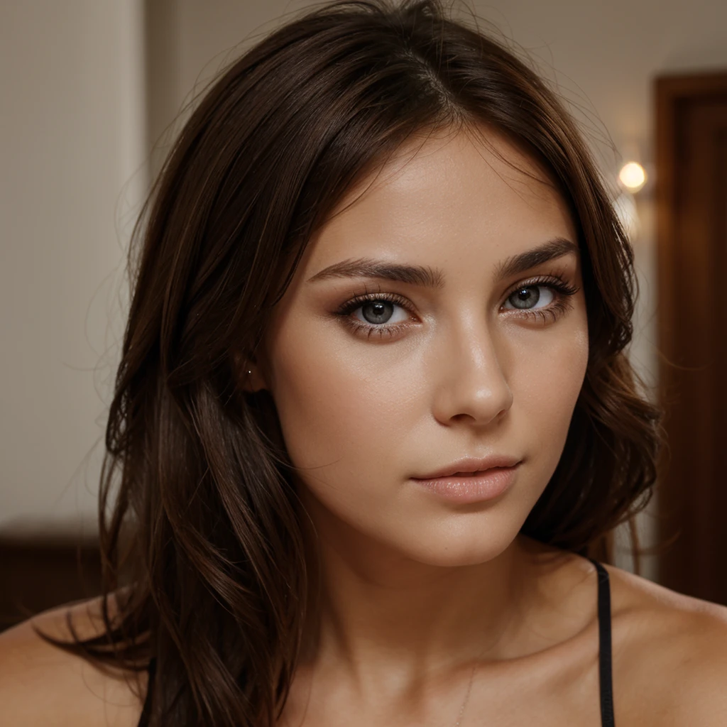 Fille, brune, yeux clairs, sexy