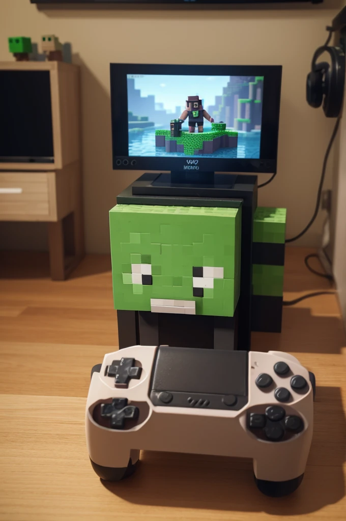 Boneco de minecraft com um controle de videogame
