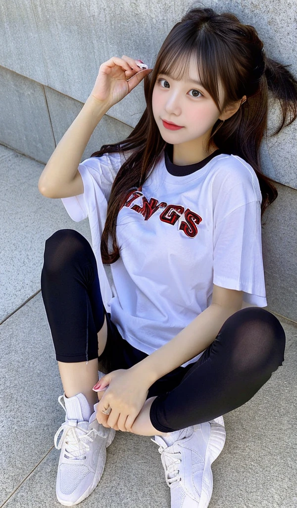 Korean girl wearing shorts legging ,lying down open legs ,