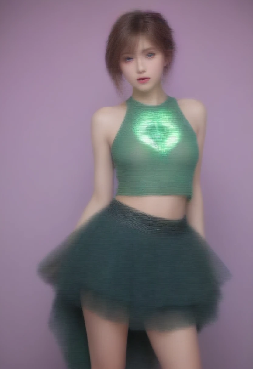 details Intricate, A cousin of Odel Schwanck:1.2, hair green, skull, torn garments, below the chest, overskirt, fancy, swirly vibrant colors, ethereal lighting,hand behind head, 8K, 4D. 