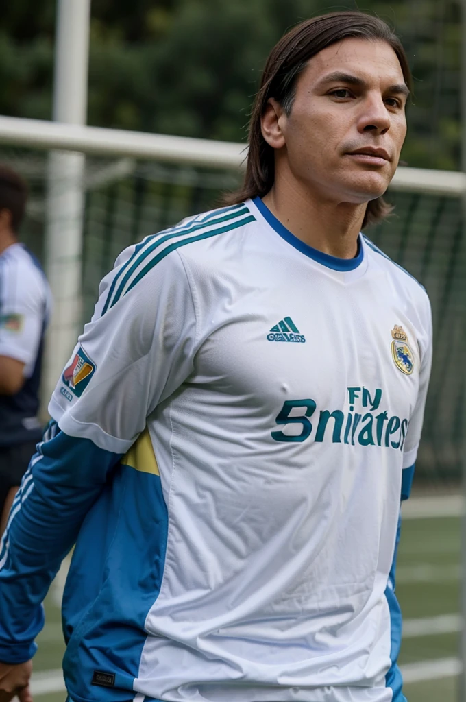 Jair Bolsonaro with the Real Madrid shirt playing football distracted