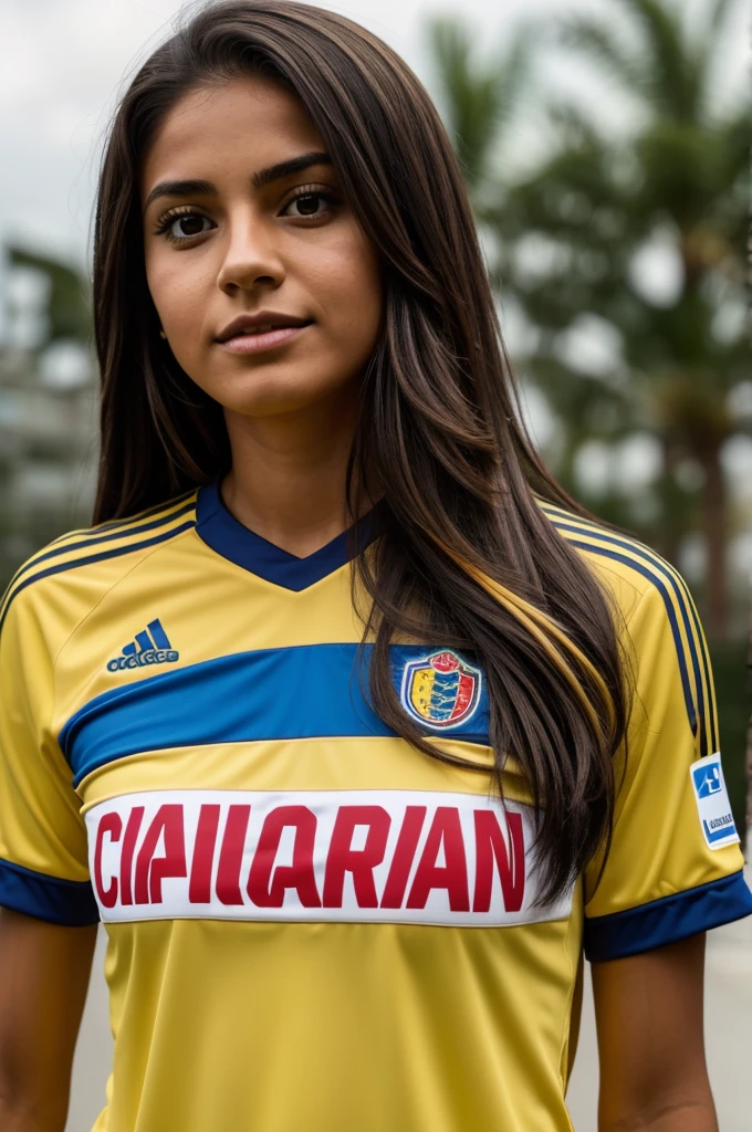 Woman with long hair, backwards, with the Colombia shirt, with the number 24 and name say estefania