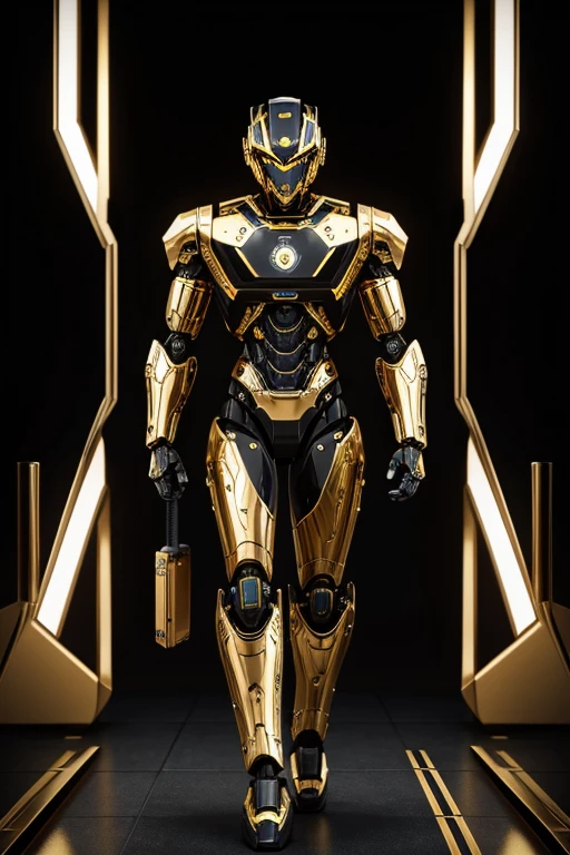 humanoid, robot, mechanical, black and gold machine