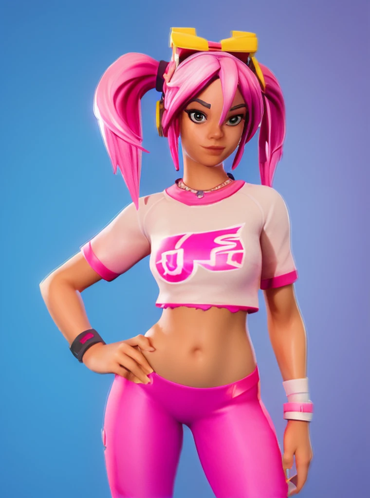 a beautiful girl with long pink twintail hair, pink eyes, animal ear headphones, wearing a tight UnderBoob T-shirt and tight leggings, 1girl, hyperrealistic, 8k, detailed, soft lighting, masterpiece, highly detailed, cinematic lighting, photorealistic, sharp focus, 3d render, vibrant colors, detailed face, extremely detailed