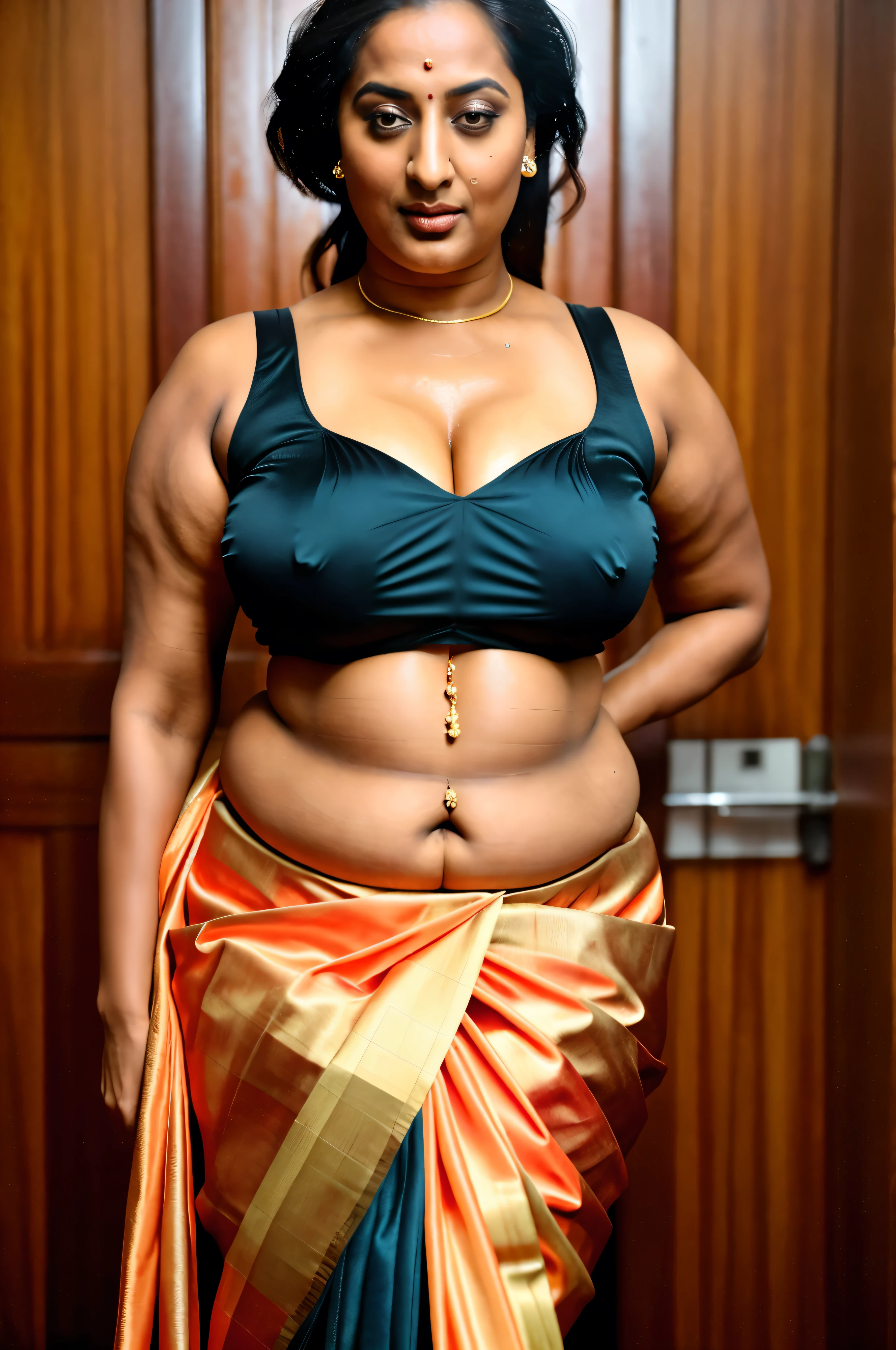 Realistic Representation of Savita bhabhi, tempting figure, busty aunty, goddess of lust, cougar lady, mommy, mommy figure, bulky figure, big milkers, doodhwali, sizzling hot, lonely Nextdoor aunty bhabhi , chubby aunty, profuse sweat, sweating skin, sweat dripping body makes her irresistibly hot, inspired by famous Indian adult comics by amarshrostha, Foto RAW, photorealistic, photography, full body shot, 50 years old Woman, master shot, perfect eyes, goddess like beauty, pierced eyes, perfect thick chubby mallu Desi aunty bhabhi, Wearing a Stanapatta, a chest-band.Saree model, model Photography, Indian saree shoot, Indian traditional wear advertising photography, traditional wear brand shoot, face of Indian actress Sonakshi Sinha, masterpiece, realistic, realism, incredible details, pleasure, photorealism, detailed skin, skin pores, high contrast, photorealistic Artstation 8k HD digital art trend of high definition and detailed realistic skin texture, ultra detail, realistic skin texture, armature, best quality, ultra high definition, (photorealistic:1.4),, high resolution, detail, raw photo, sweat, Re sharp, by Lee Jefferies Nikon D850 Film Stock Photo 4 Kodak Portra 400 Camera F1.6 Lens Rich Color Ultra Real Realistic Realistic Textures Dramatic Lighting Unreal Engine Trending at Art Station Cinestill 800,(pele altamente detalhada: 1.2), 8k UHD, DSLR, soft-lighting, alta qualidade, grain of film, Fujifilm XT3,she didn't like to wear blouse or bra, she is happy to wear only saree, she hates blouse or bra, detailed hairy armpits, hyper realistic skin, skin pores, veins, wet body, hyper realistic sweaty body, sweat, veins, short hairs on armpit, stubble armpits, hyper realistic hairy armpits, low waist saree,