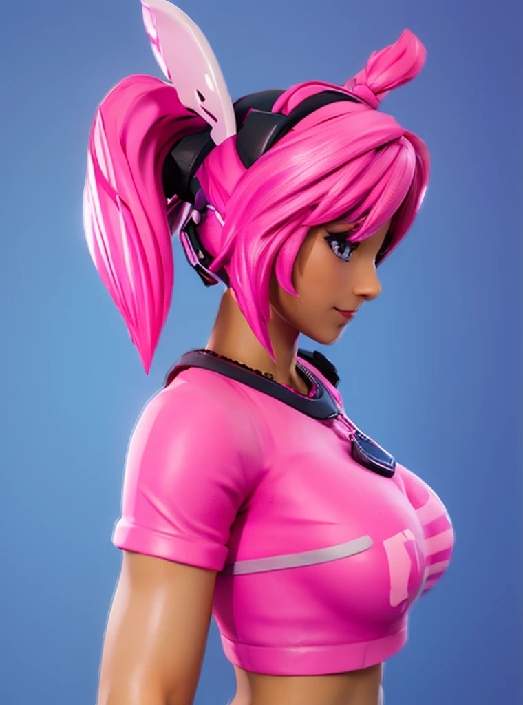 a beautiful girl with long pink twintail hair, pink eyes, animal ear headphones, wearing a tight UnderBoob T-shirt and tight leggings, 1girl, hyperrealistic, 8k, detailed, soft lighting, masterpiece, highly detailed, cinematic lighting, photorealistic, sharp focus, 3d render, vibrant colors, detailed face, extremely detailed, front view 