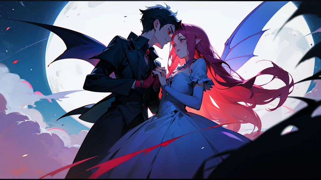 vampire and fairy holding hands, moon in backround