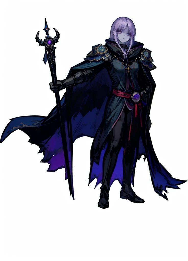 1girl ,pale skin, amethyst hair, amethyst eyes, arctic sorcerer, sage, polar, sacred staff, nice clothes, (high resolution, high detail, best quality), serious
