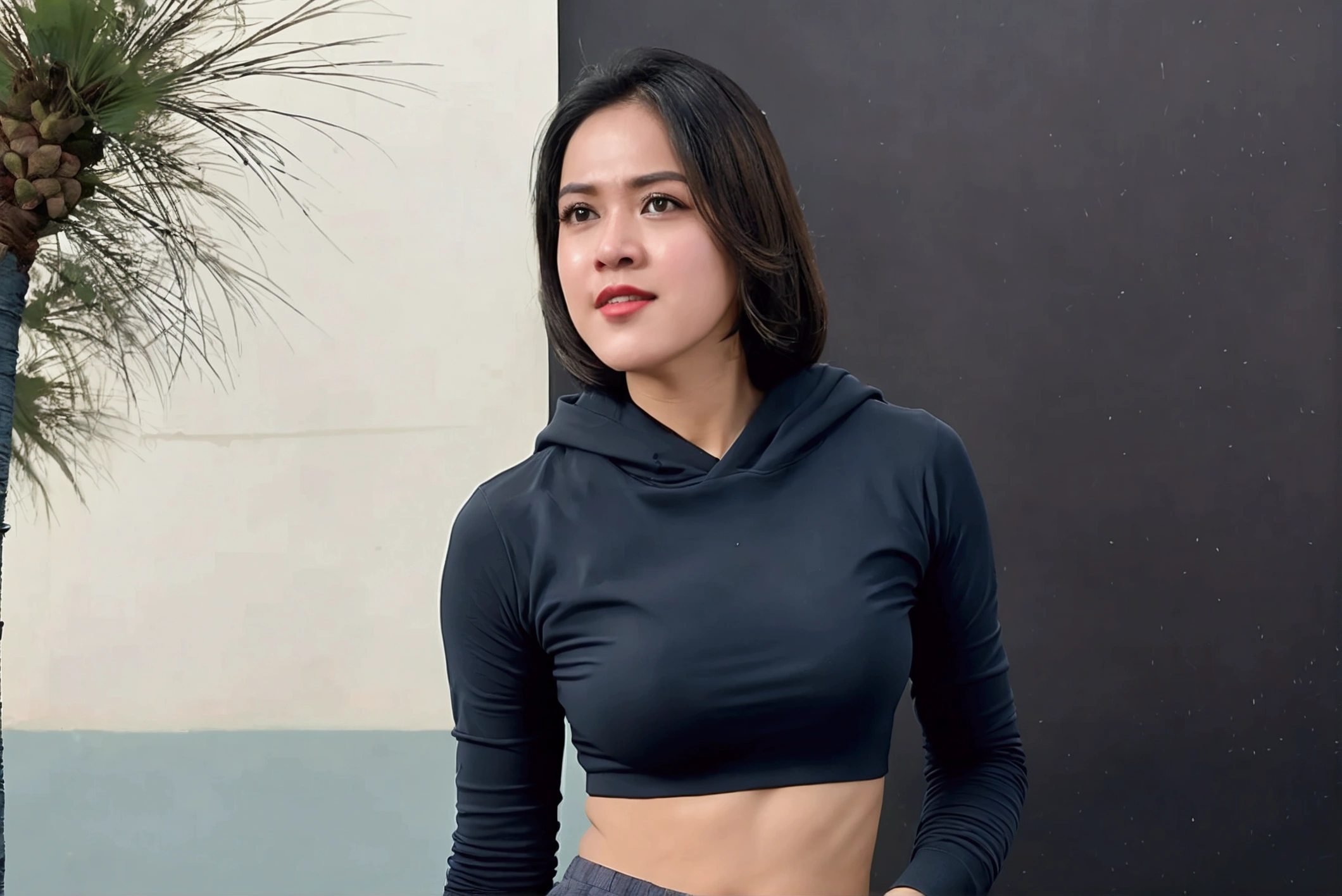 ((SHORT HIJAB)), ((Flat chest:1.7)), (dynamic photograph of a 58 year old Indonesian woman), (slim top, cotton panties), (straight non curly hair), (highly detailed face:1.4), (vascular muscles and abs:1.3), (background inside light, bright, private gym:1.1), (8k, uhd, dslr, high quality, cinematic lighting, bokeh), (dramatic, award winning photography, incredible masterpiece:1.3), (((sexy sultry stare at camera:0.8))), close up, ((she is ready to dominate you:0.5)), ((beautiful feminine face)) (she is a champion MMA fighter), add_detail:1, ((Wearing strapless pastel)) lace yellow fluorescence , from behind view, seductive pose, straddling , (((background a very dark night))), (((wearing Hoodie)))
