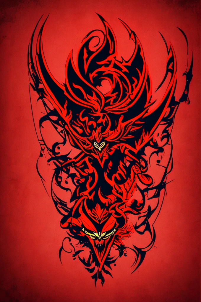 logo, demon, red detail, single face
