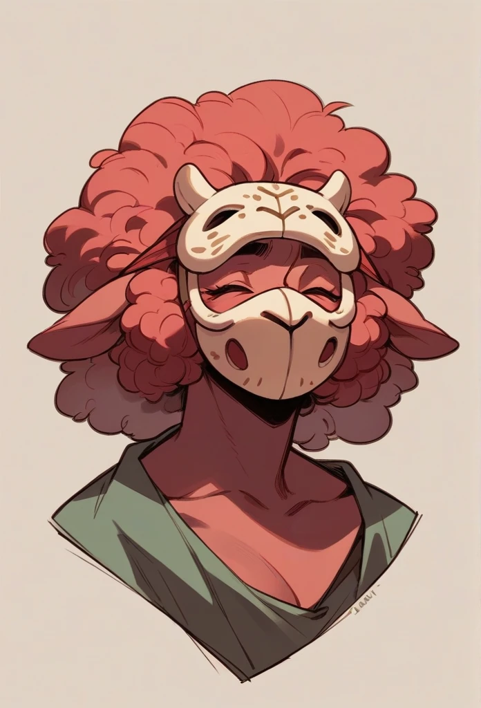 body shame happy, using goric masks or accessories woman. Red sheep mask
