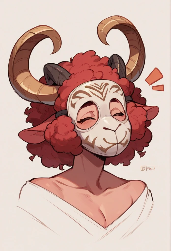 body shame happy, using goric masks or accessories woman. Red sheep mask