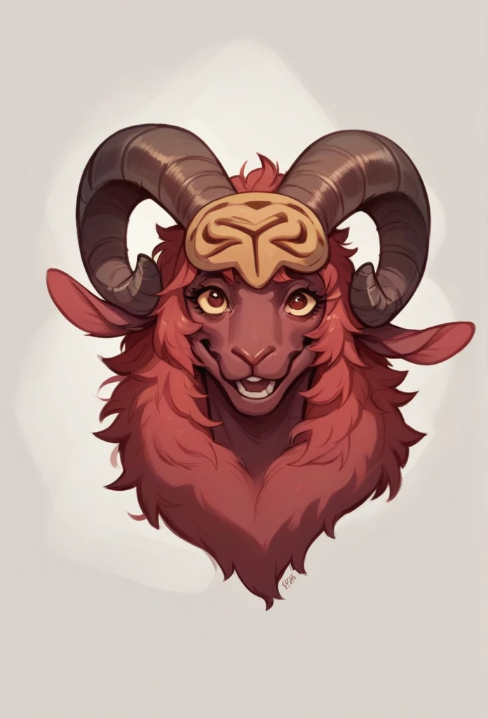body shame happy, using goric masks or accessories woman. Red sheep mask. Big horn