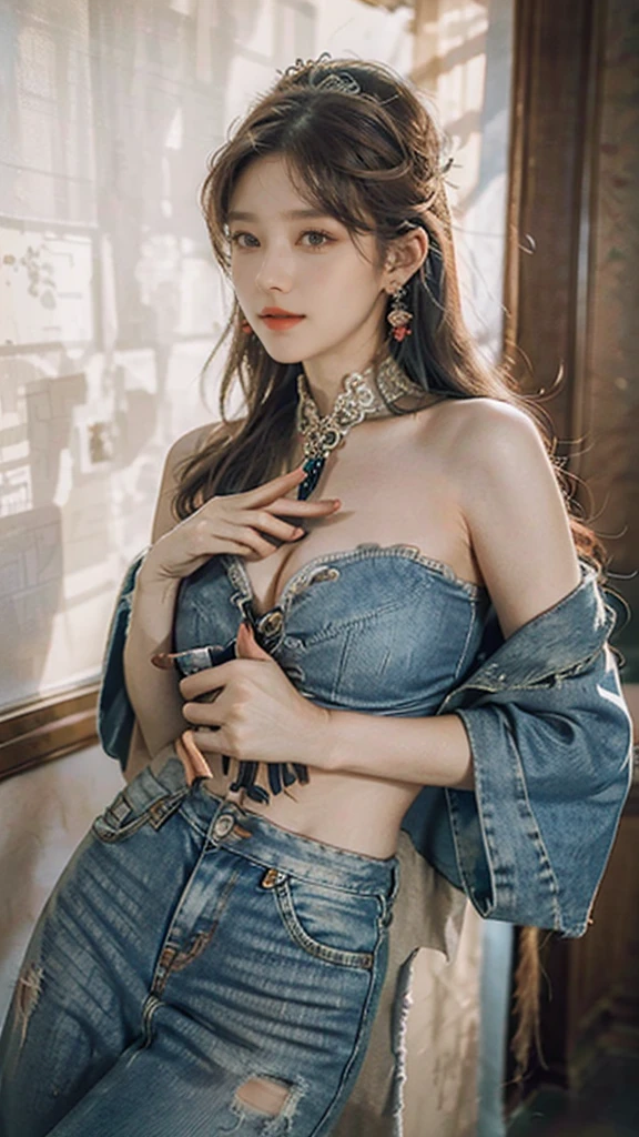 Best quality, masterpiece, super detailed high resolution, (realistic: 1.4), watercolor style, illustration, dazzling background color,, 1 Girl Holding Weapon, (Solo Exhibition: 1.2), (Denim Lens: 1.2), (Hair Crown: 1.2), Chinese Dunhuang Traditional Costume, No Straps, (Red Eyeliner: 1.2), (: 1.4), Earrings, Dynamic Angle, Opera House, messy_long_hair, Ink, Movie Lights, lens_flare, Velvet, Chrysanthemum, Tassels, Ribbons, Color Embroidery,