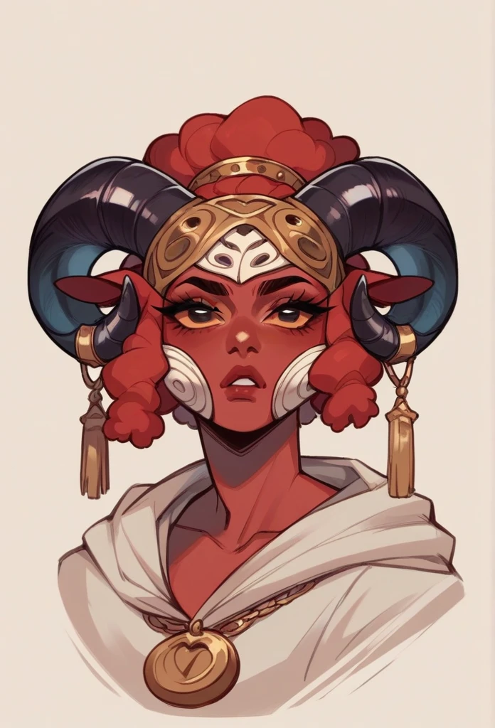 body using goric masks or accessories woman. Red sheep mask. Big horn,Big eyelashes