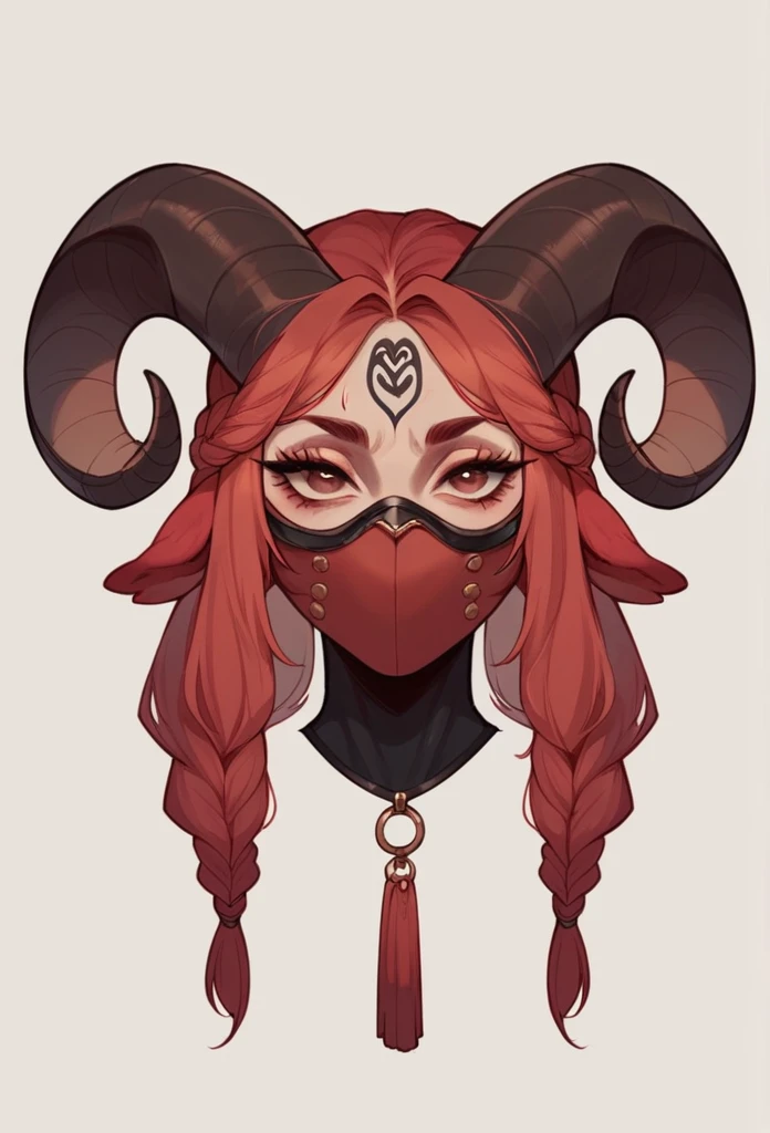 body using goric masks or accessories woman. Red sheep mask. Big horn,Big eyelashes