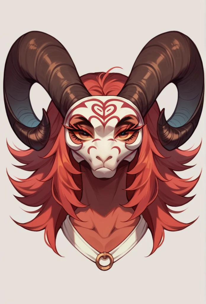 body using goric masks or accessories woman. Red sheep mask. Big horn,Big eyelashes