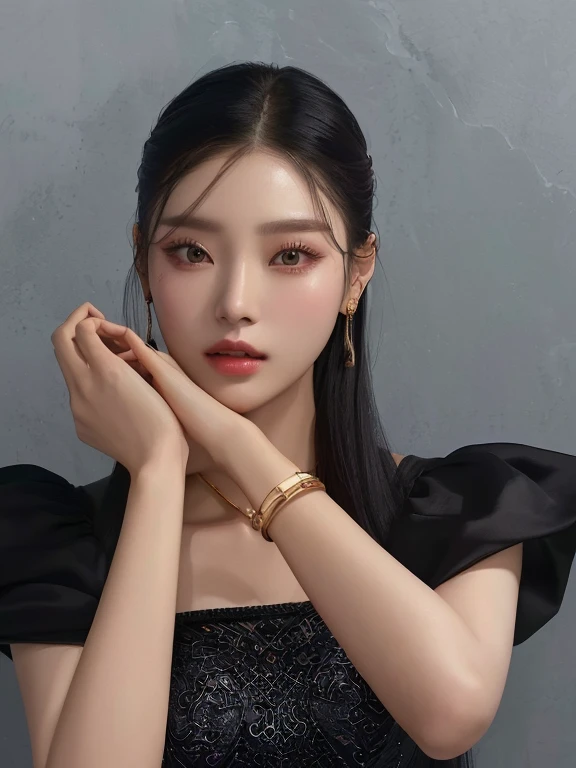 Arafed woman wearing a black dress and a gold bracelet., Yanjun Chengt, jaeyeon nam, jingna zhang, jinyoung shin, Chen powder, wenfeiye, jennie pink black, shen mingchen, made, Lee Ji Eun, Lee Ji Eun, chen xintong, inspired by Chen Lu, shaxi, inspired by Yanjun Cheng