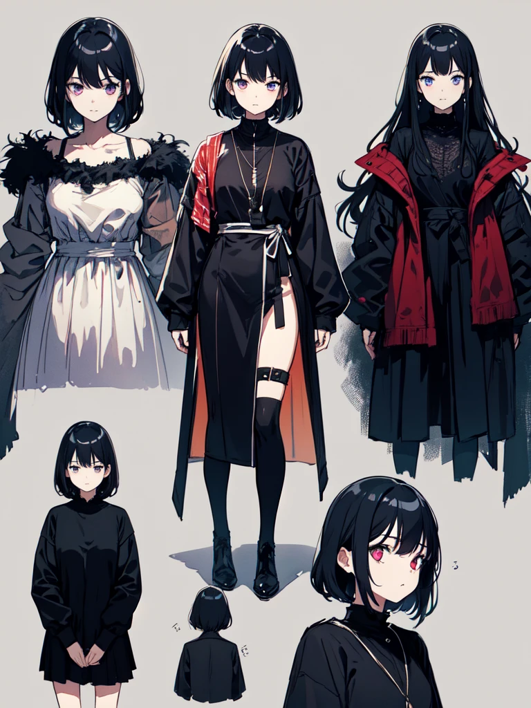 sketch (Character design sheet, same characters, whole body, Three-View, front, ~ ~ ~ ~ side, return),(Very bright:1.1), Sunset background, [1 Girl:7], (Tilt your head:1.2), ([sketch|watercolor \(Moderate\)]:1.15),Chaotic Abstractionな背景, Vector Trace, グラデーションブレンディング and whole body, Artistic elements add depth to the work. The overall atmosphere is creepy and nightmarish...., With a unique artistic touch. This movie is、The dark and crazy world of horror movies depicted in HD., Evoke visual stimuli and aesthetic sense, that will terrify and excite the audience....,watercolor画, （Lightless, Eyes without highlights, evil eye, An ugly person with white eyes, that&#39;Red eyeliner）,whole body絵, Wearing a maid outfit （Gradient braided hair, (Light purple hair), (Ink blotches:1.1), (pale:1.2),(Light purple:1.2),(Light green:1.2)　Adult features,expensive, Wearing black tights,Green Eyes, The skin is hidden　and maid, The background is a dark and desolate landscape, Horror movie atmosphere. Her figure is very beautiful, Emphasizing the dark and crazy elements. Skillfully expressing the effects of light and shadow, detailed, The face and expression of the black costume are also carefully drawn....,sketch (Character design sheet, same characters, whole body, Three-View, front, ~ ~ ~ ~ side, return) 1 female, Nervous,Cowboy Shot,,(Very bright:1.1), White Background, [1 Girl:7], (Tilt your head:1.2), ([sketch|watercolor \(Moderate\)]:1.15),Chaotic Abstraction