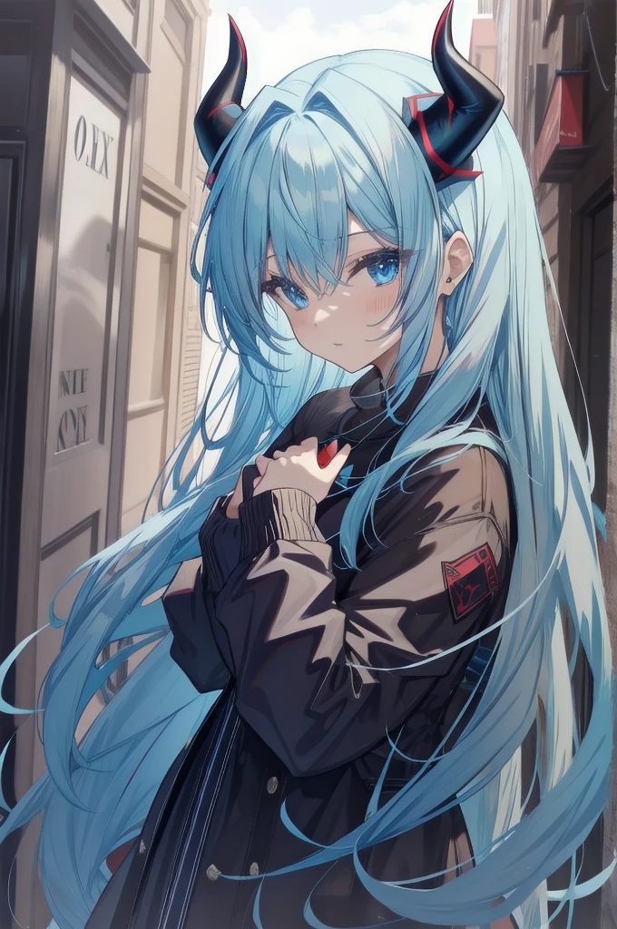 A devilish lightBlue-haired  with horns