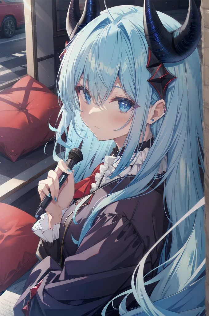 A devilish lightBlue-haired with horns
