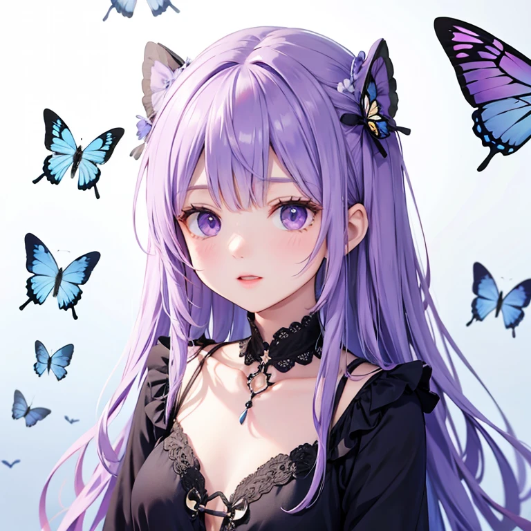 purple butterfly, blue white background