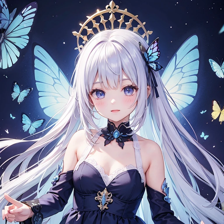 purple butterfly, blue white background