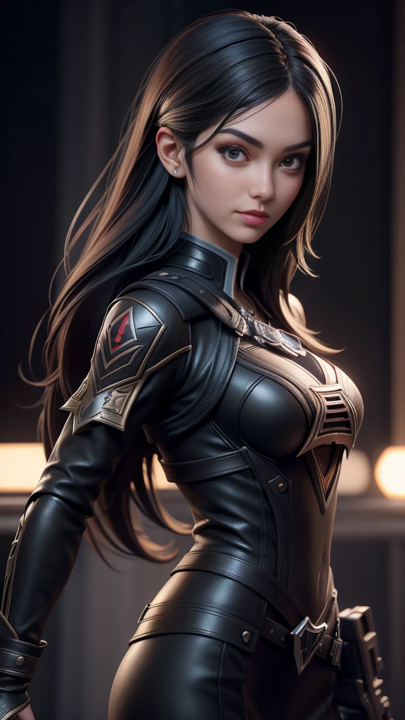 best quality, (original photo:1.2), (masterpiece:1.4), (Reality:1.4), (high resolution:1.4), Depth of Field, Airline stewardess, Complex details, 8k, Extremely detailed, Perfect lighting, Epic Background, Solitary, Ultra-detailed photos, ((portrait digital art)) Unreal Engine 5 8K UHD Girl, concept art, Character concept design, Wearing black leather bodysuit and shoulder armor, Red carpet, Black long hair, ((Assassin Girl)), best quality, masterpiece, Ultra Detailed, Clear focus, Female pose